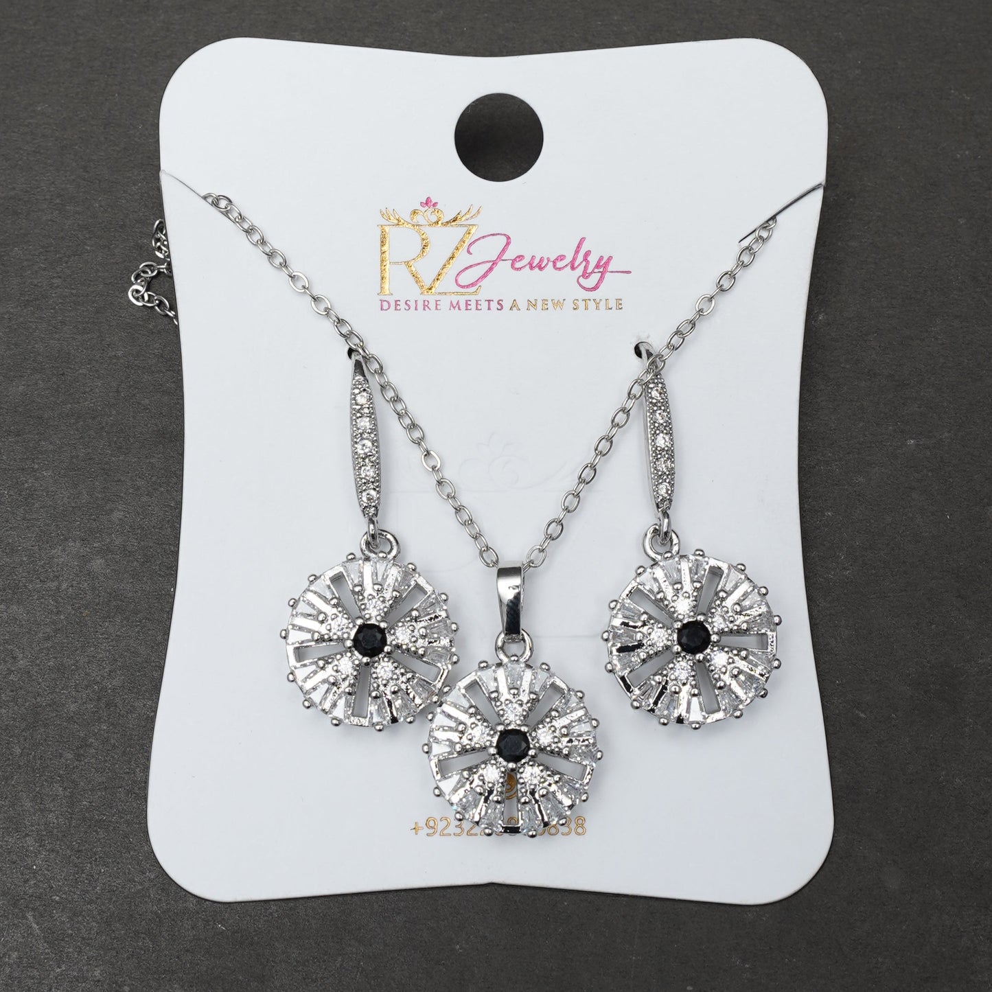 Daily Wear Silver Black Locket Set - 5